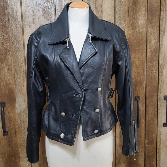 *SOLD* Pelle Club Vintage 1980s Black Genuine Leather Biker Jacket Womens S - Picture 3 of 10